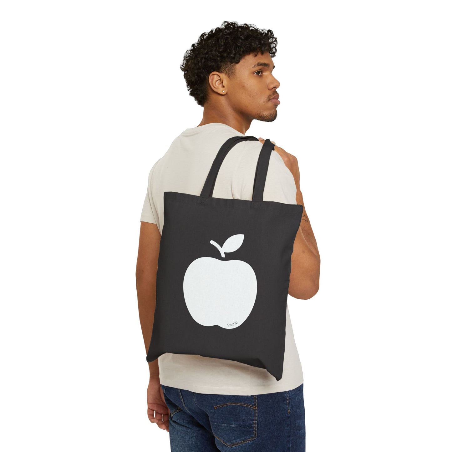 Cotton Canvas Bag "Apple" The Grocery Tote Black