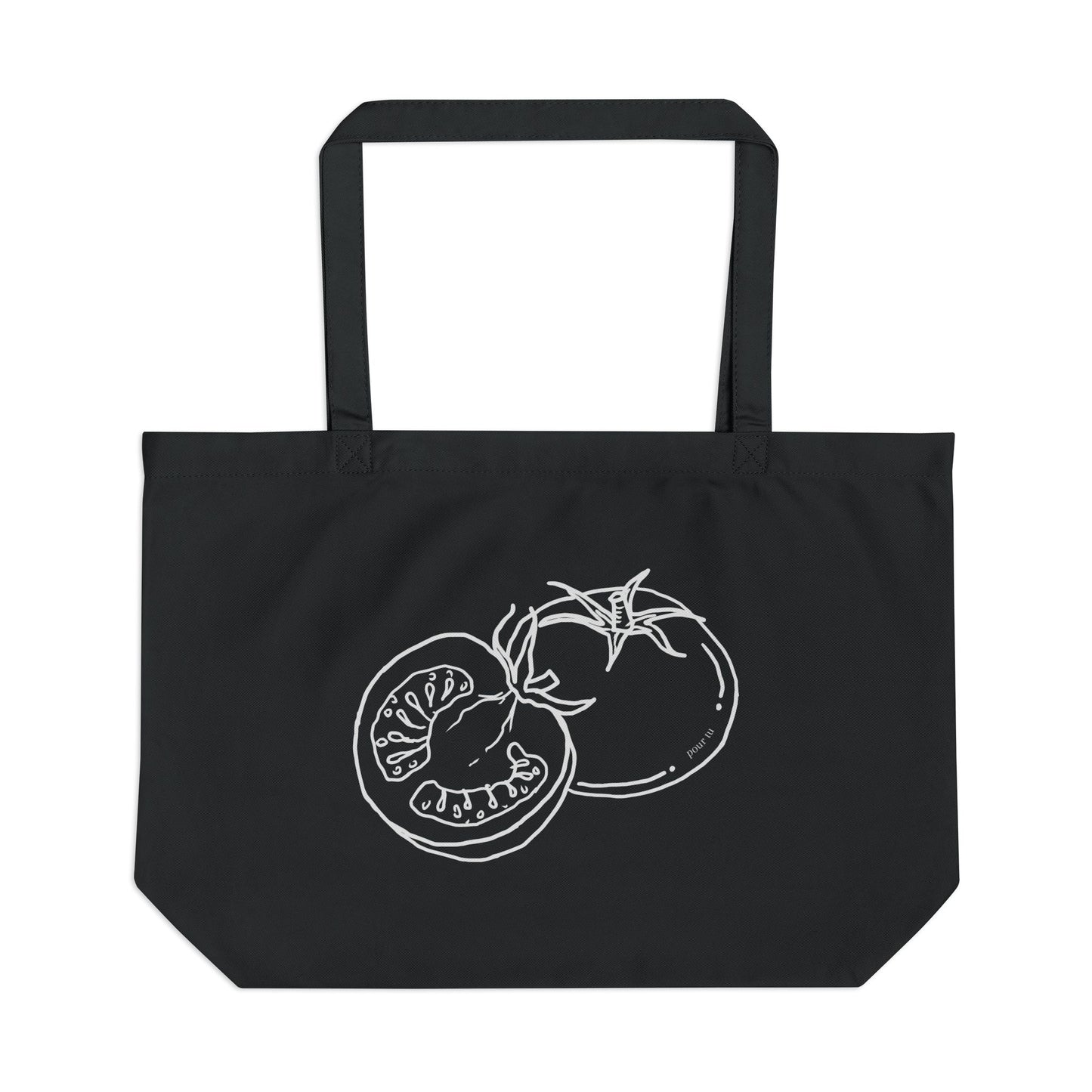 "Tomato" Large Eco Tote Black with Tomato Illustration - Reusable Shopping Bag for Organic Lovers