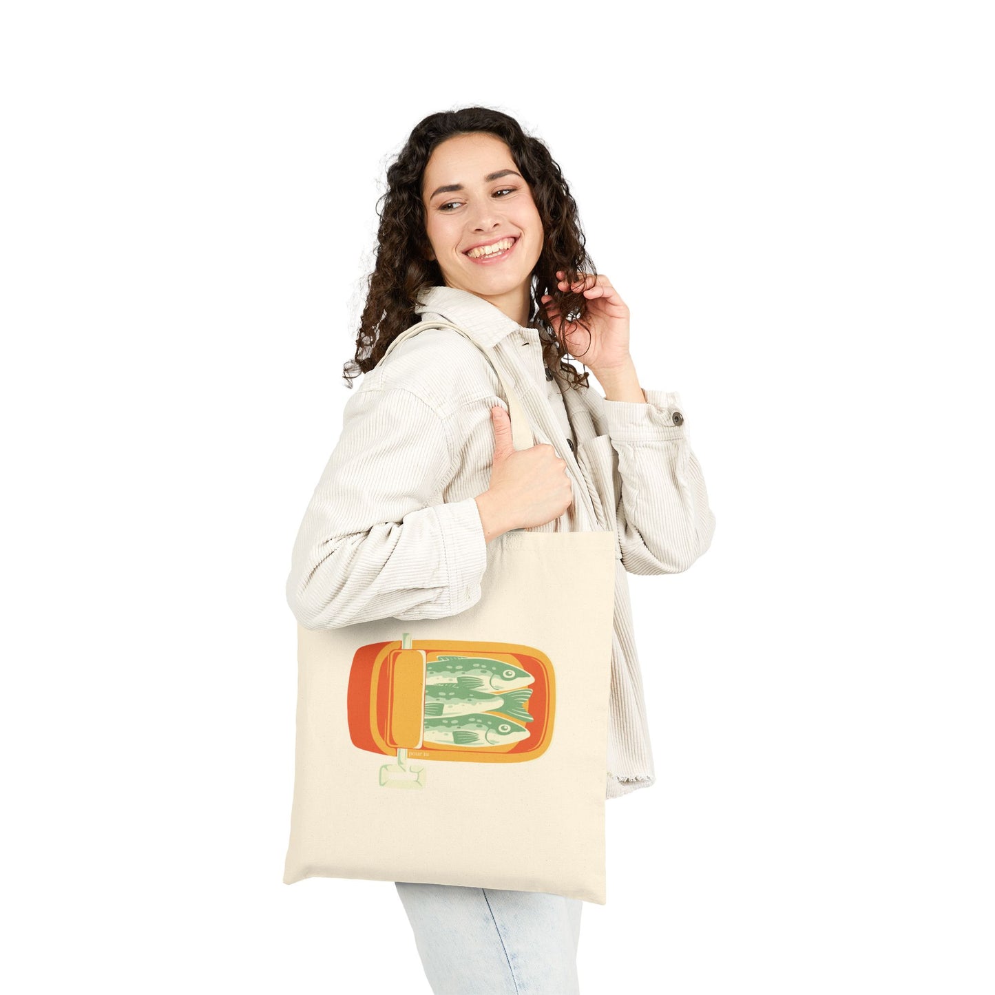 "Sardines" Neutral Cotton Canvas Tote Bag