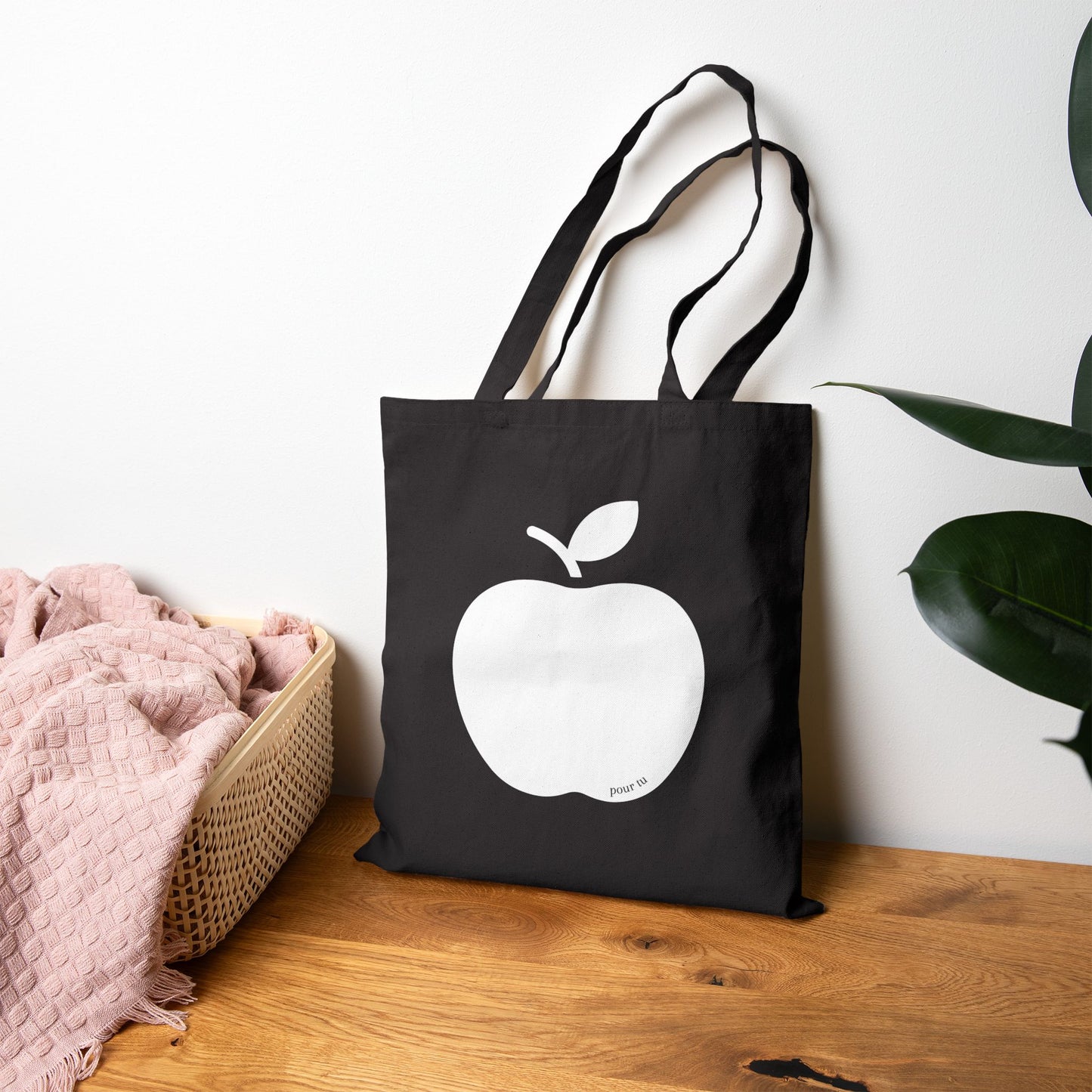 Cotton Canvas Bag "Apple" The Grocery Tote Black