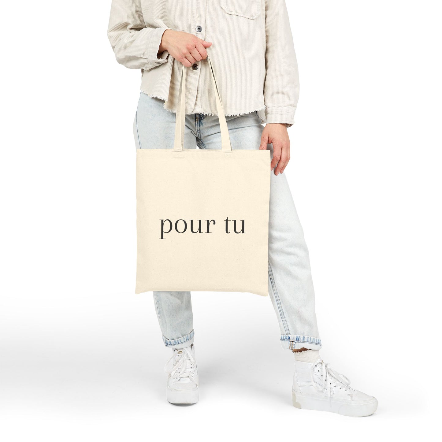 "pour tu" Style 2 Cotton Canvas Tote Bag - Eco-Friendly Shopping, Travel, Grocery, Beach, Everyday Use
