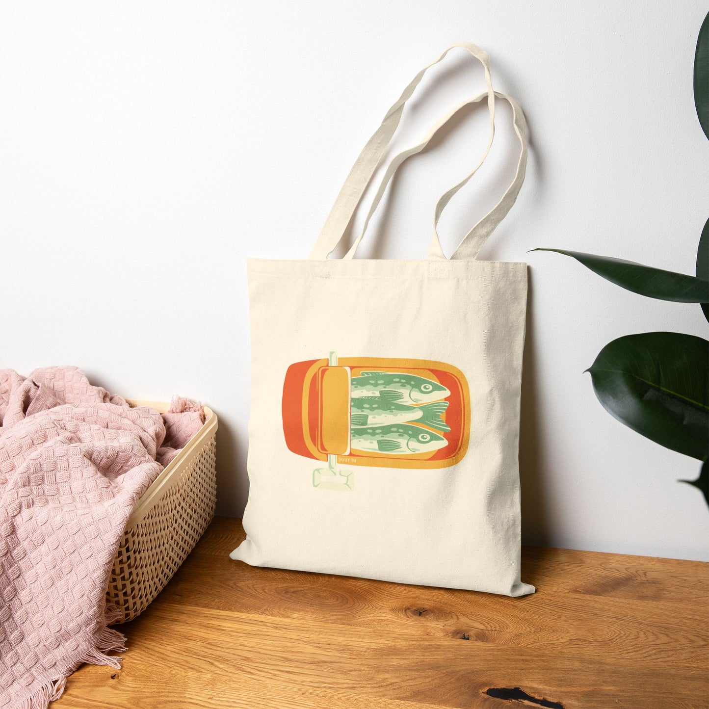 "Sardines" Neutral Cotton Canvas Tote Bag