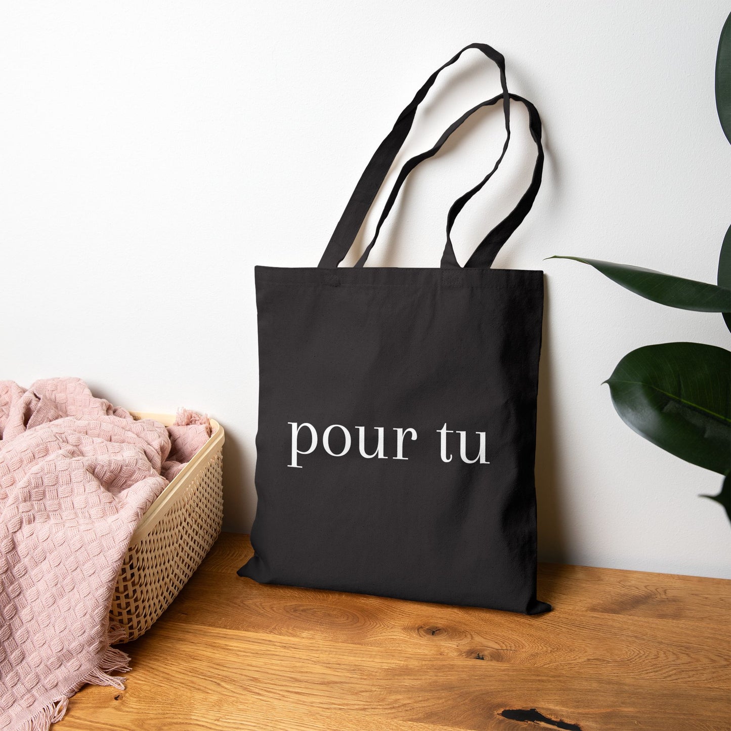 "pour tu" Black Style 2 Cotton Canvas Tote Bag - Perfect for Everyday Use, Eco-Friendly Shopping, Gifts, Home, Travel