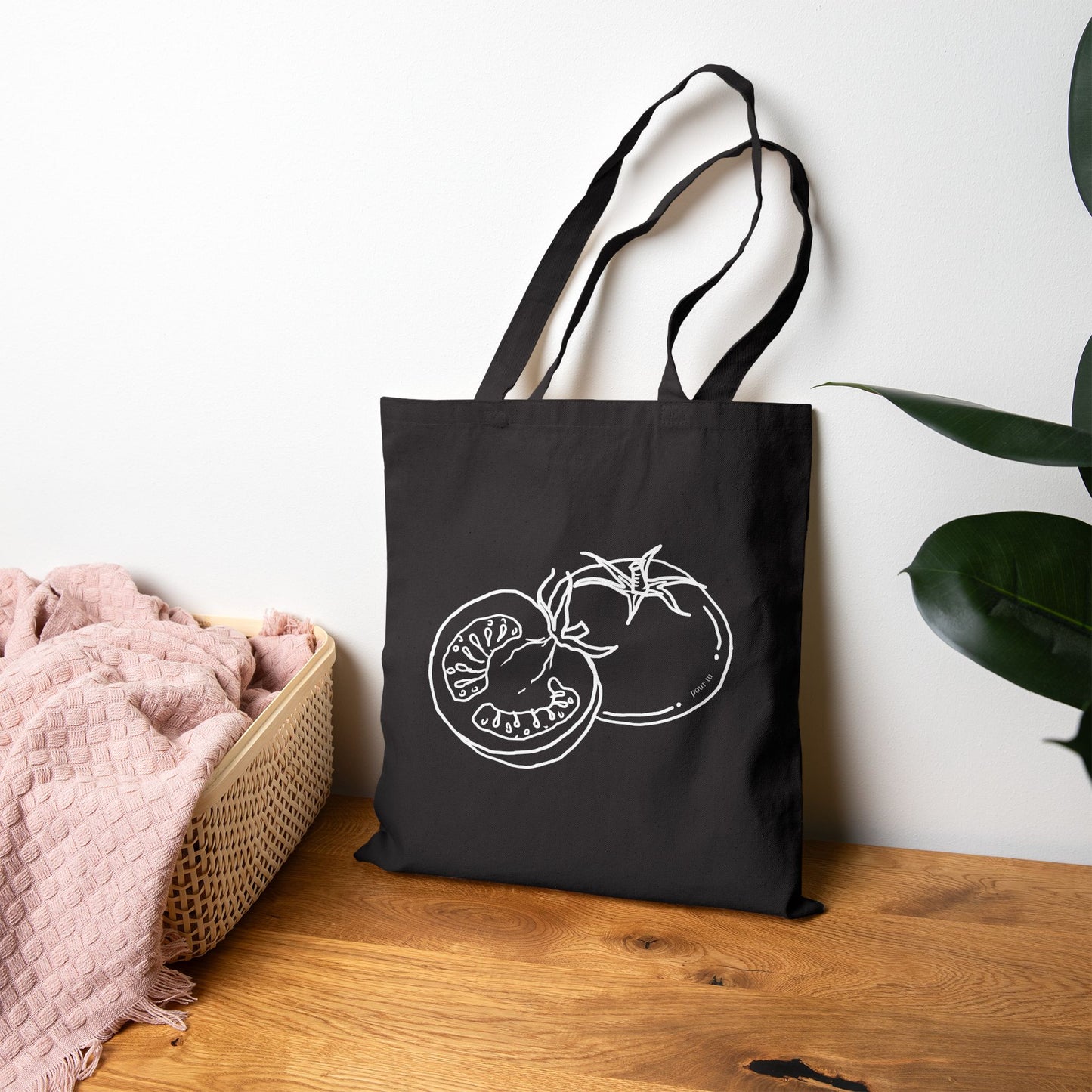 "Tomato" Black Cotton Canvas Bag