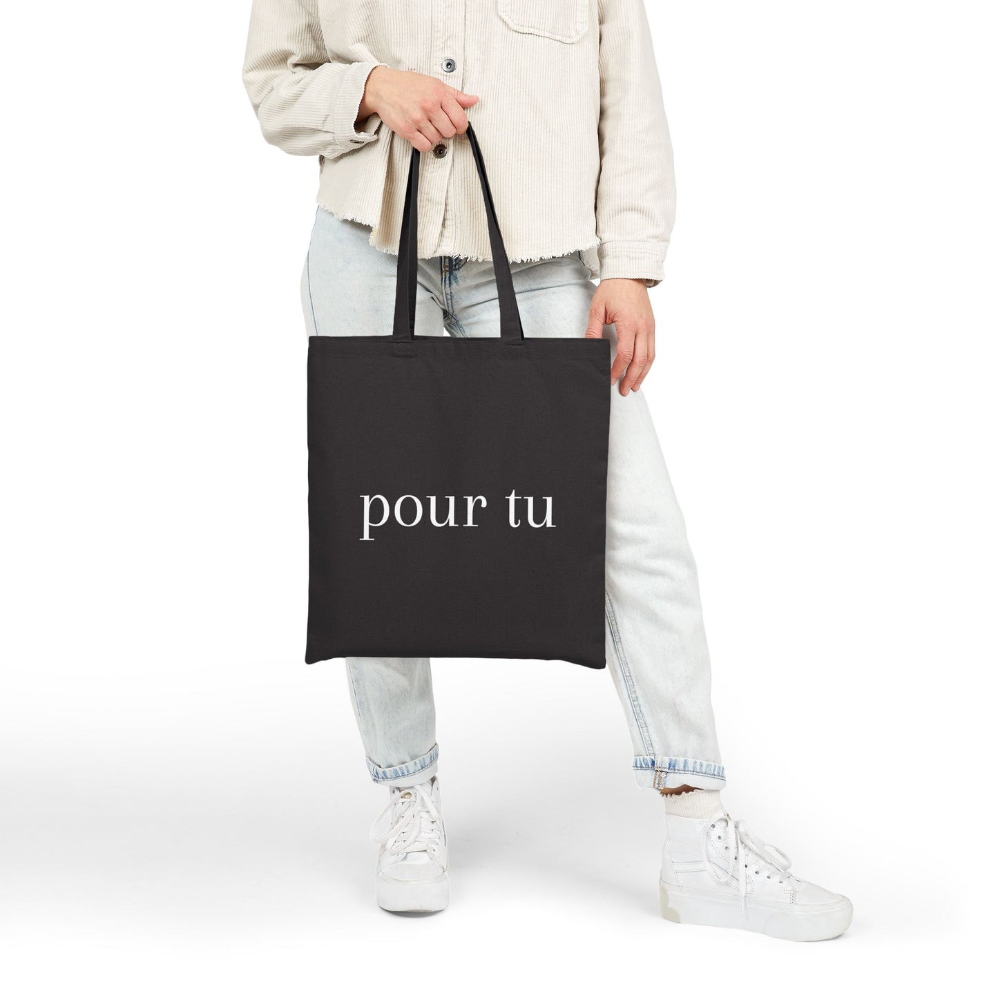 "pour tu" Black Style 2 Cotton Canvas Tote Bag - Perfect for Everyday Use, Eco-Friendly Shopping, Gifts, Home, Travel