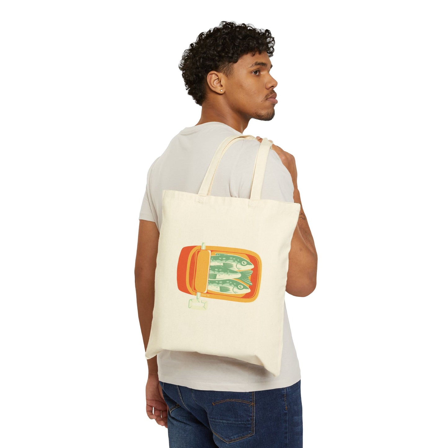 "Sardines" Neutral Cotton Canvas Tote Bag