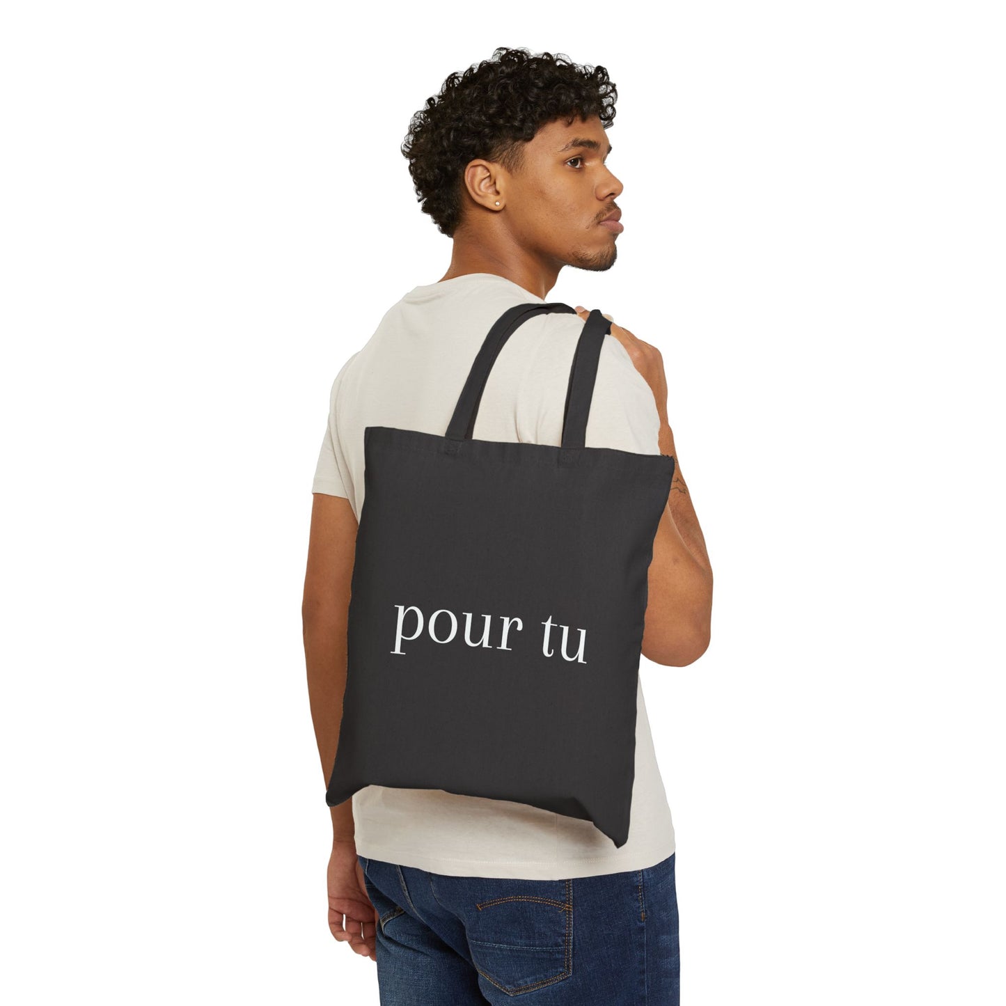 "pour tu" Black Style 2 Cotton Canvas Tote Bag - Perfect for Everyday Use, Eco-Friendly Shopping, Gifts, Home, Travel