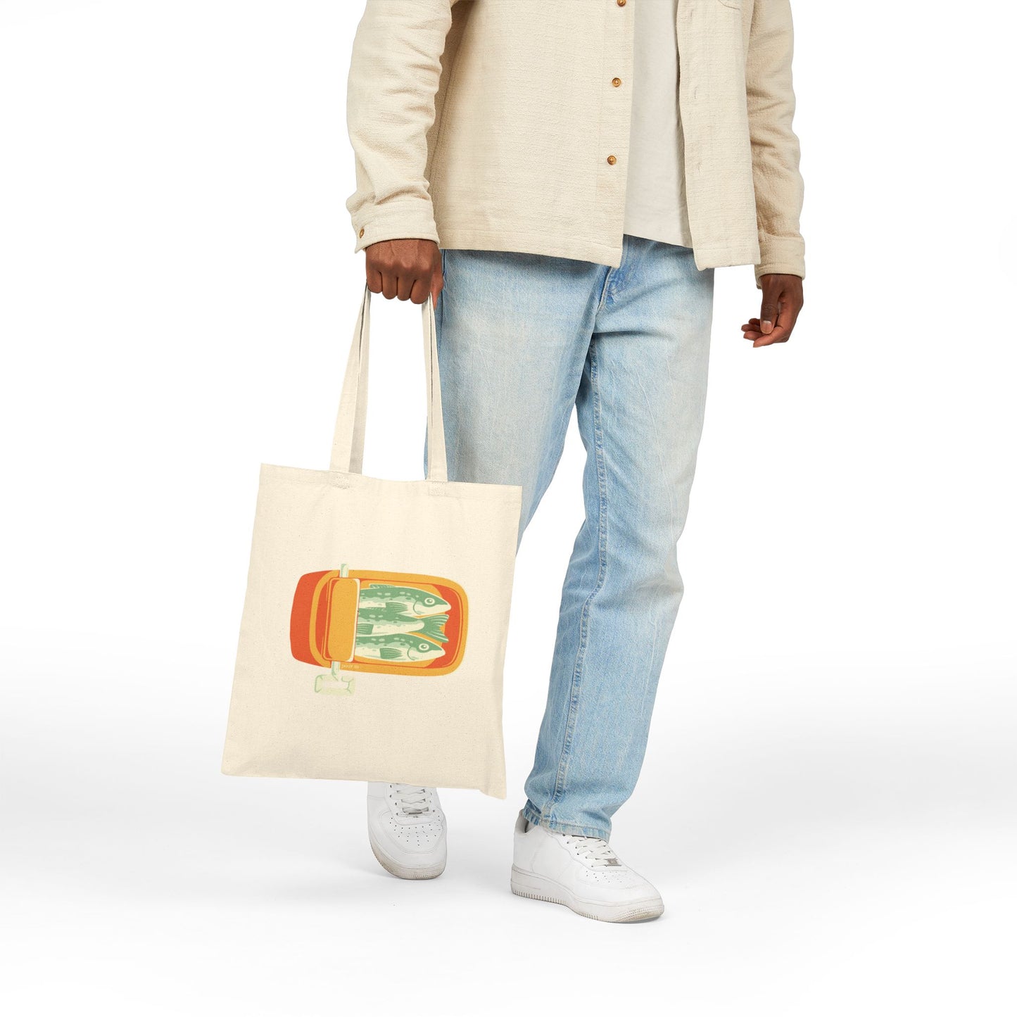 "Sardines" Neutral Cotton Canvas Tote Bag