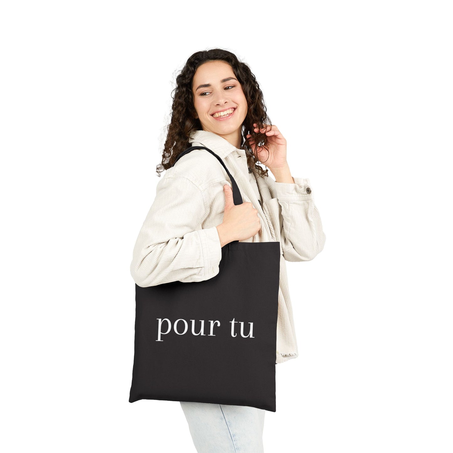 "pour tu" Black Style 2 Cotton Canvas Tote Bag - Perfect for Everyday Use, Eco-Friendly Shopping, Gifts, Home, Travel