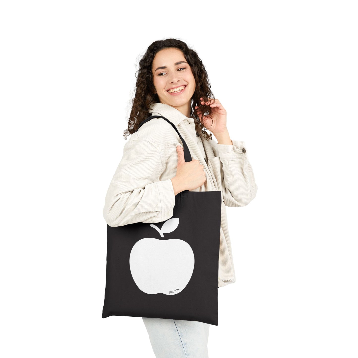 Cotton Canvas Bag "Apple" The Grocery Tote Black
