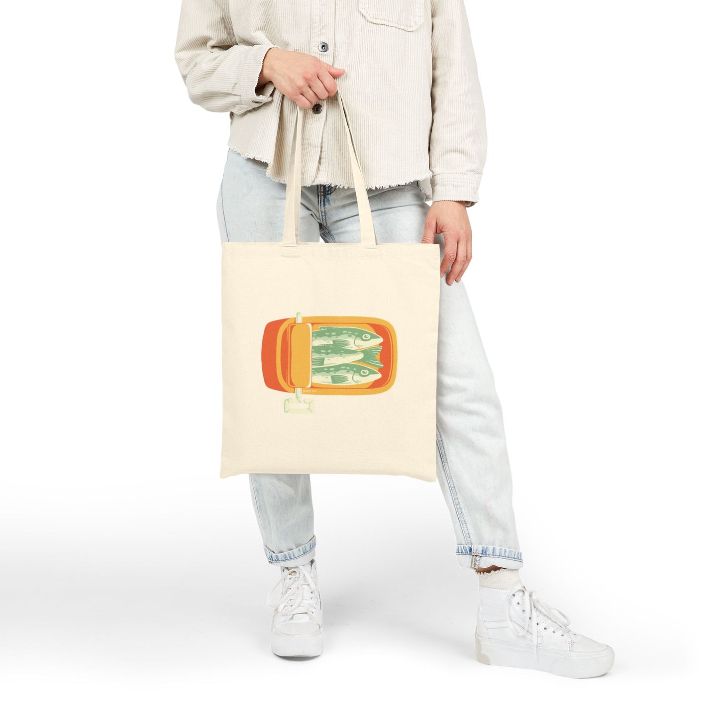 "Sardines" Neutral Cotton Canvas Tote Bag