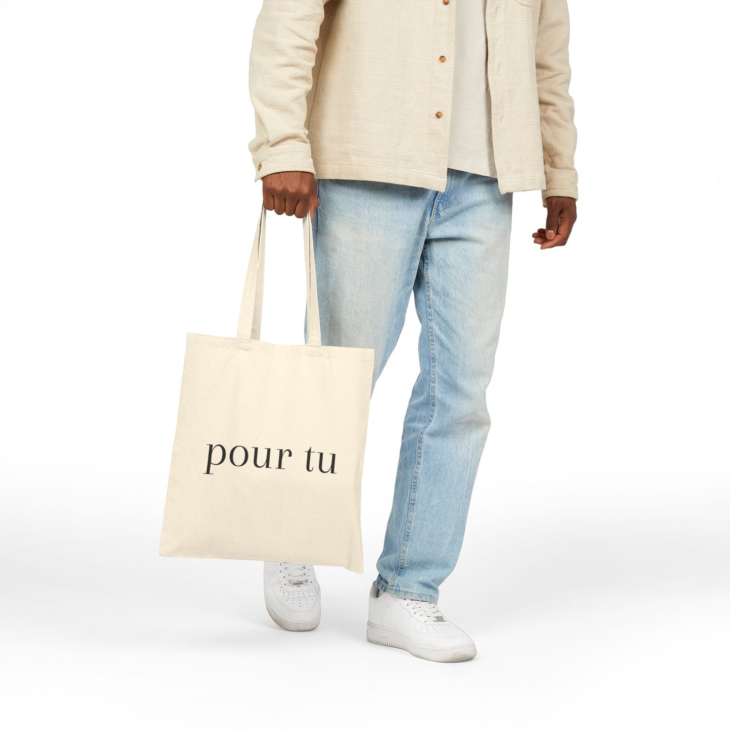 "pour tu" Style 2 Cotton Canvas Tote Bag - Eco-Friendly Shopping, Travel, Grocery, Beach, Everyday Use