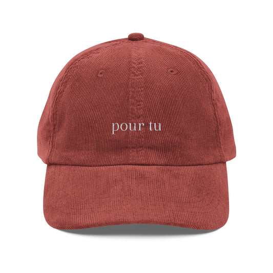 "Pour Tu" Vintage Corduroy Embroidered Cap 5 Color Options - Casual Retro Hat for Everyday Wear