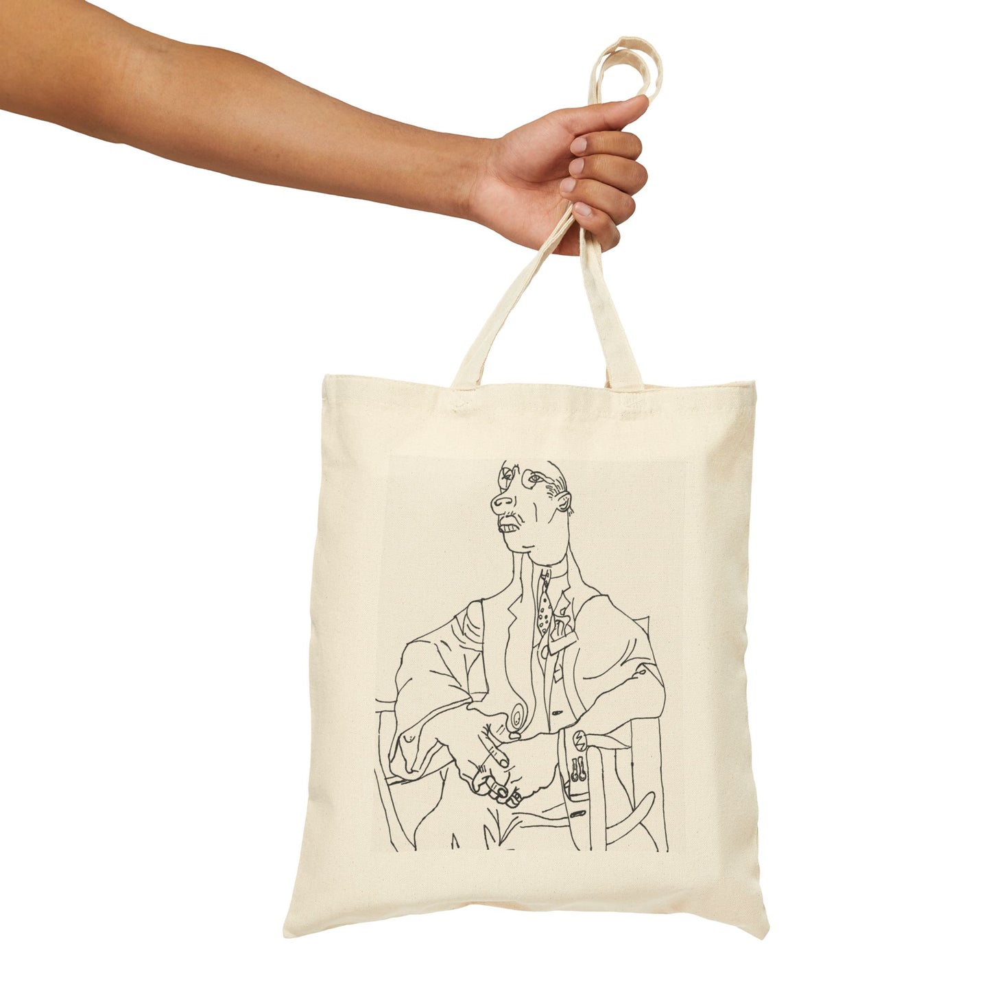 "Old Man" Stylish Cotton Canvas Tote in Neutral with Minimalist Line Art - The Jasmine Collection