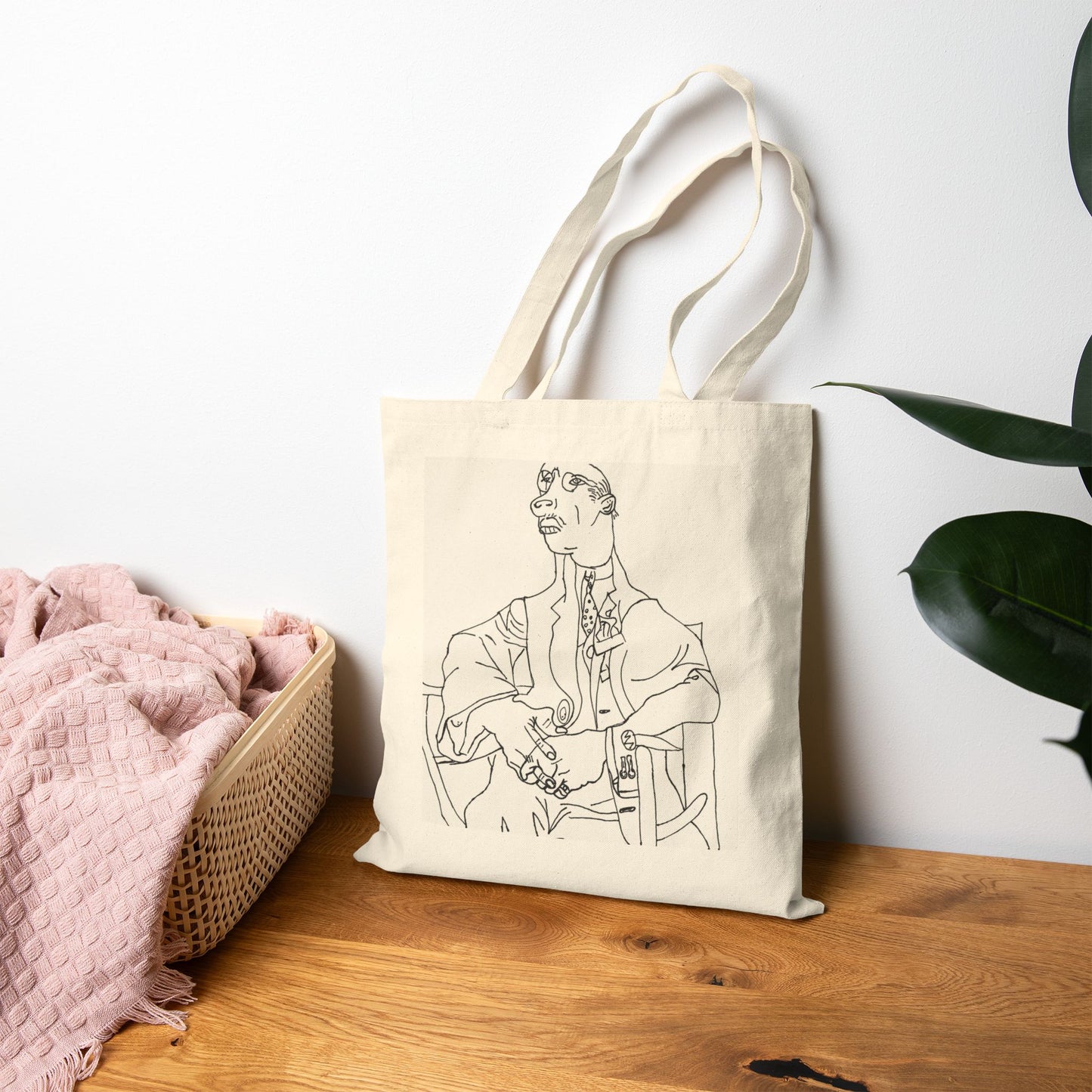 "Old Man" Stylish Cotton Canvas Tote in Neutral with Minimalist Line Art - The Jasmine Collection