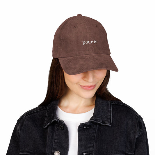 "Pour Tu" Vintage Corduroy Embroidered Cap 5 Color Options - Casual Retro Hat for Everyday Wear