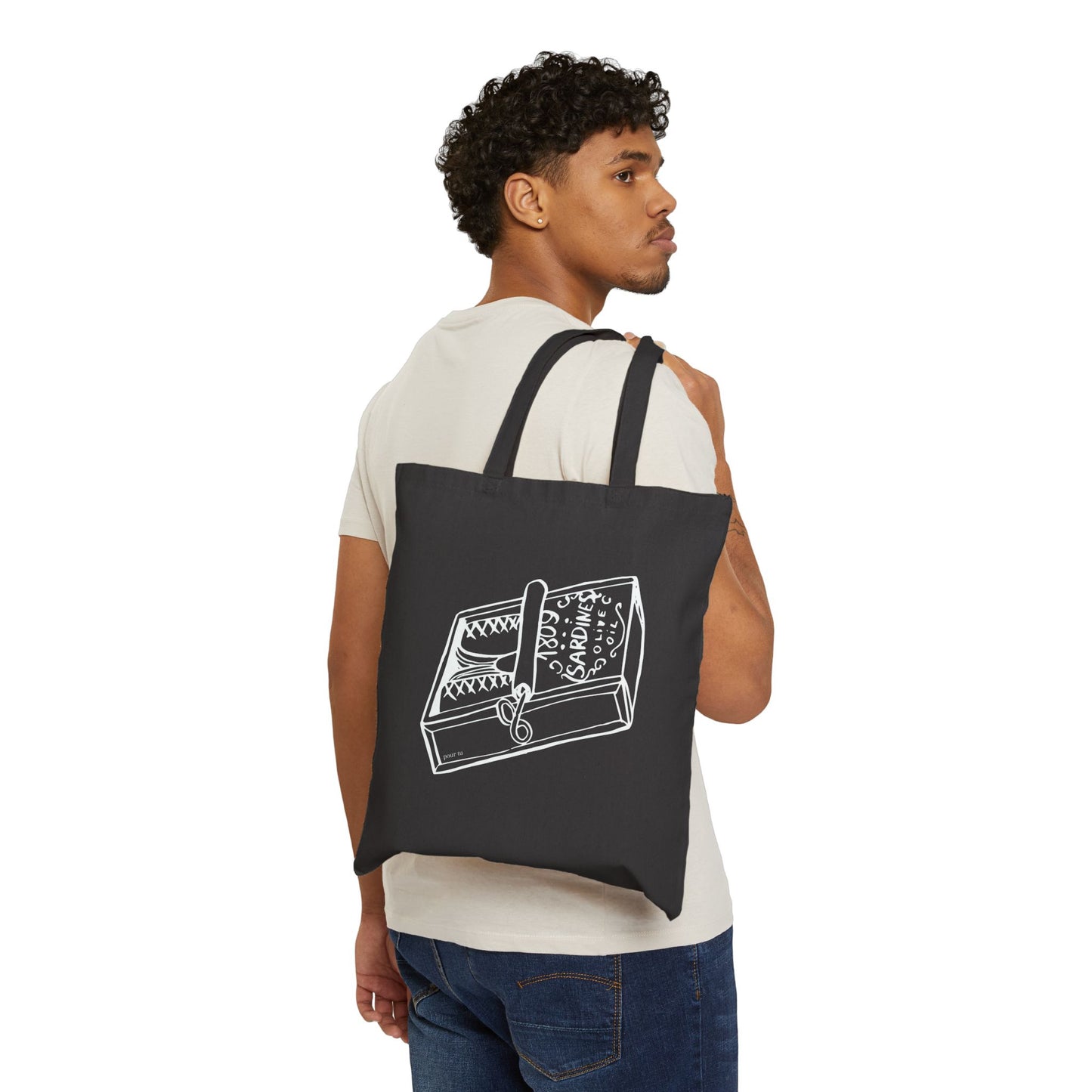 "Sardines" Black Cotton Canvas Bag