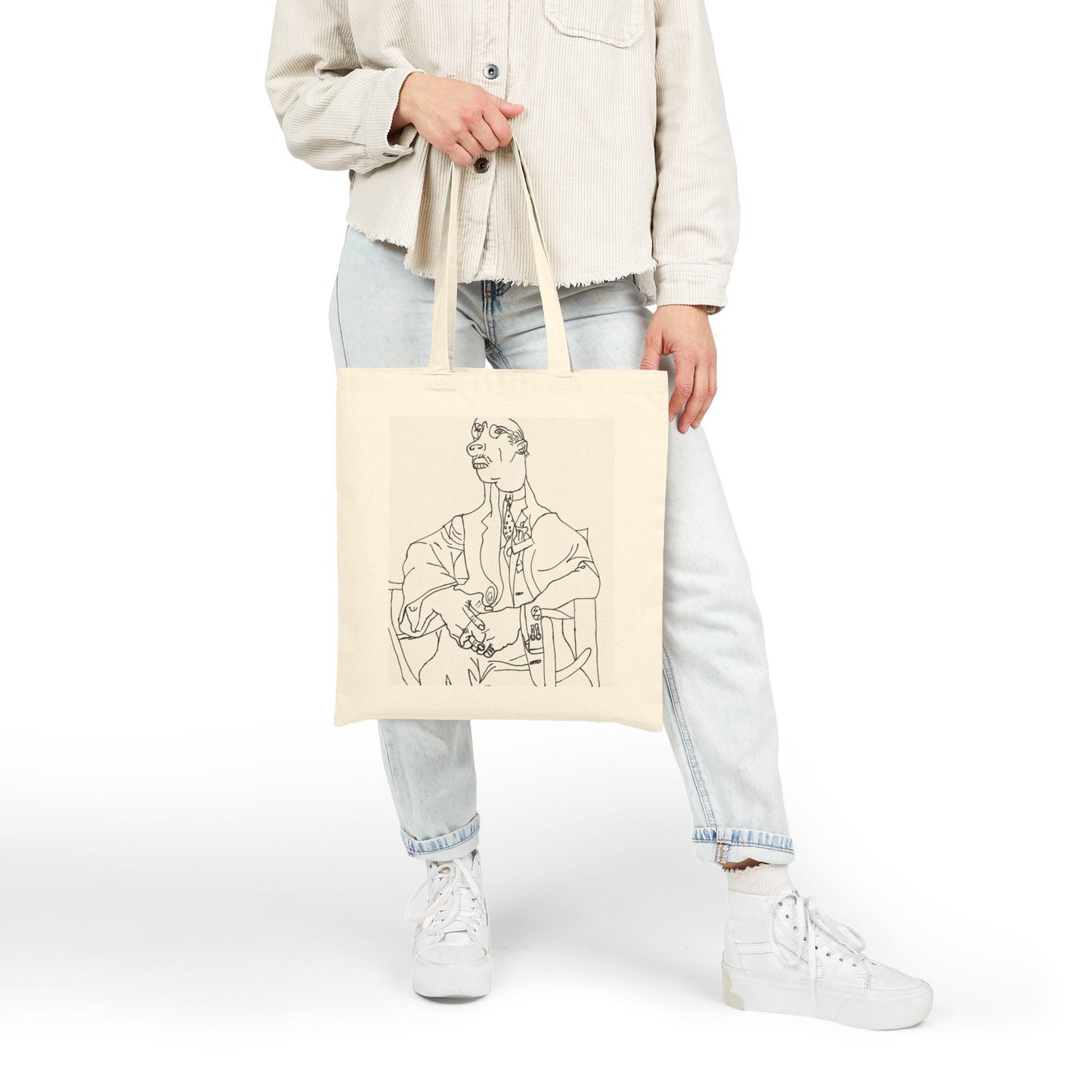 "Old Man" Stylish Cotton Canvas Tote in Neutral with Minimalist Line Art - The Jasmine Collection