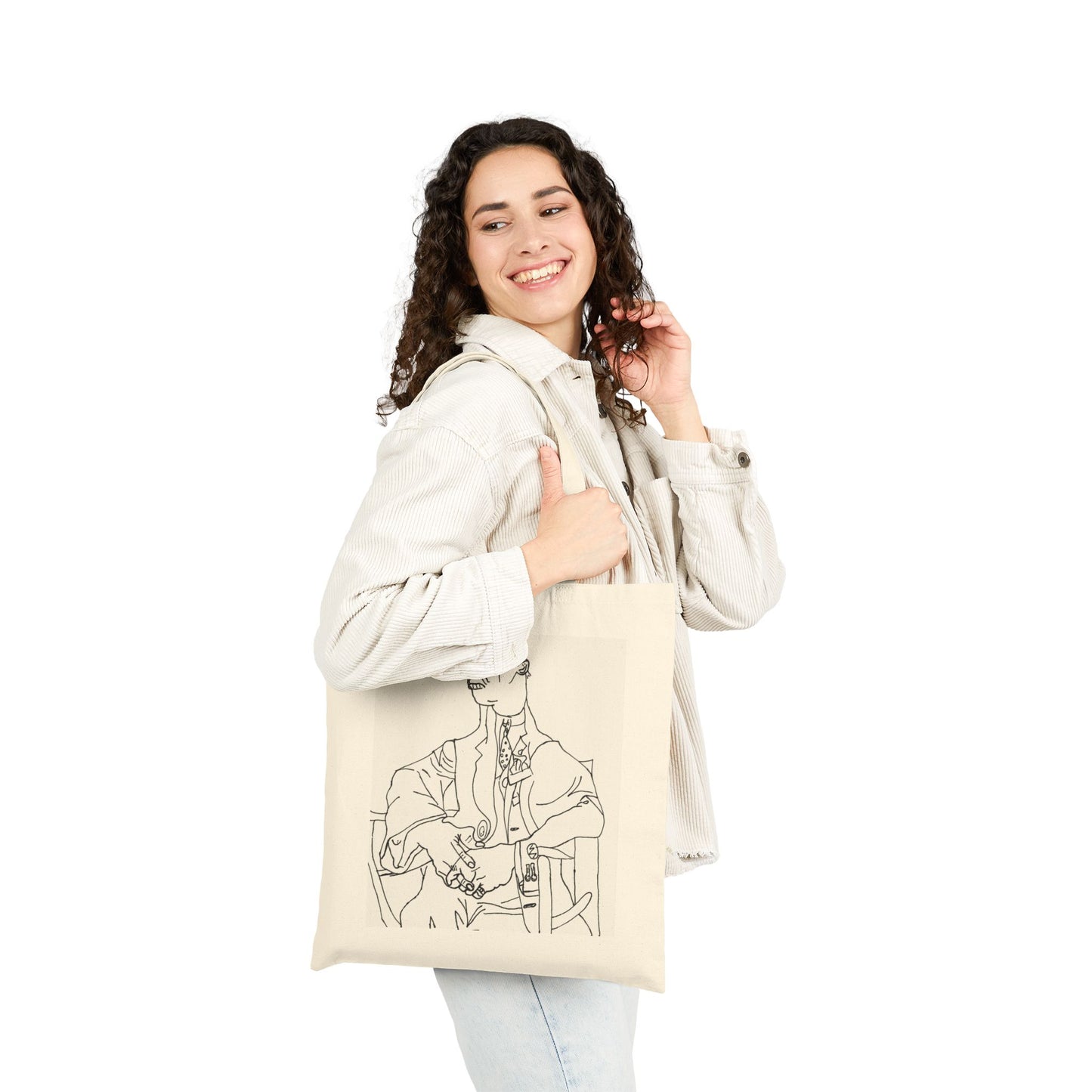 "Old Man" Stylish Cotton Canvas Tote in Neutral with Minimalist Line Art - The Jasmine Collection